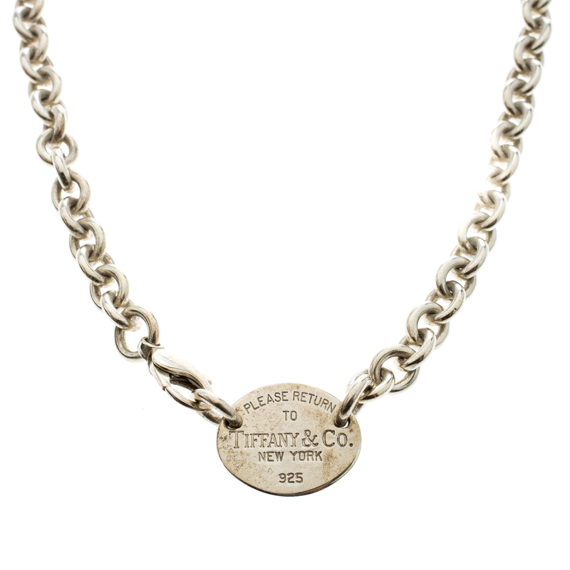 Tiffany & Co. Return to Tiffany Oval Tag Silver Choker Necklace