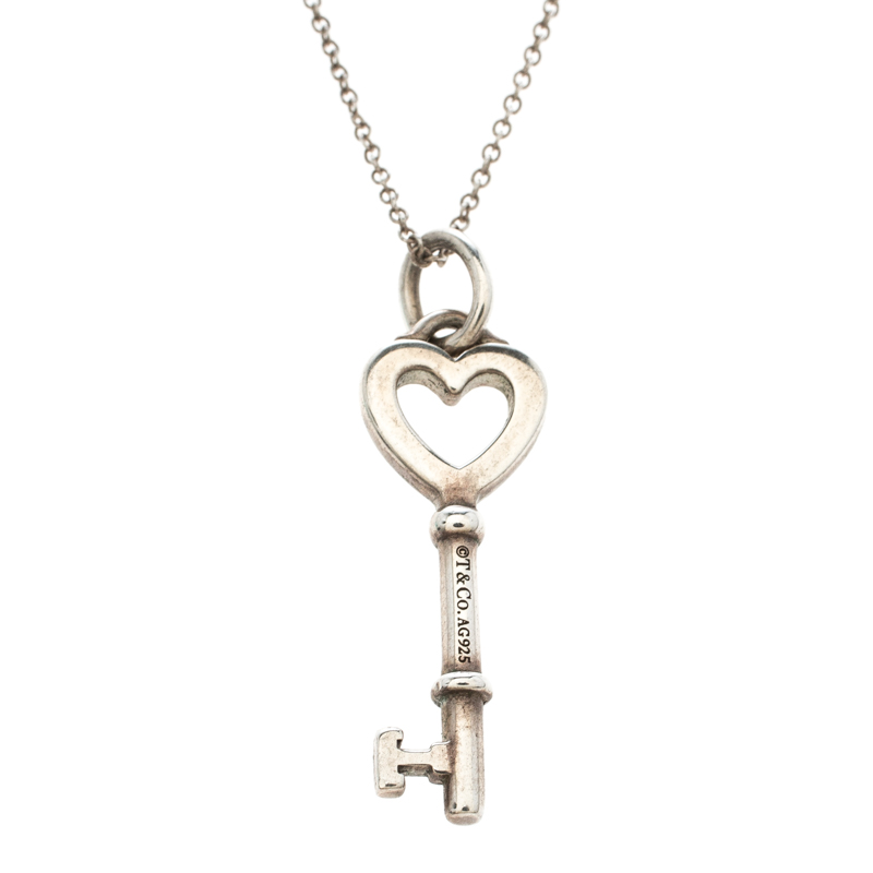 Pre Owned Tiffany & Co. Heart Key Silver Pendant Necklace
