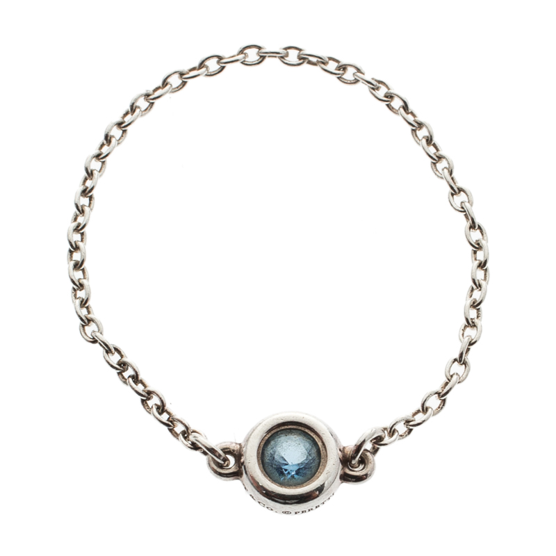 Pre Owned Tiffany & Co. Elsa Peretti Color by the Yard Aquamarine Silver Ring Size 58