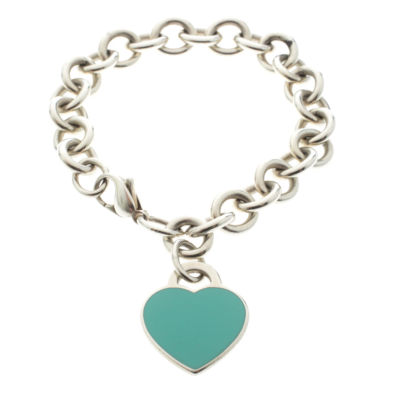 Pre Owned Tiffany & Co. Return To Tiffany Enamel Heart Tag Silver Bracelet 18cm