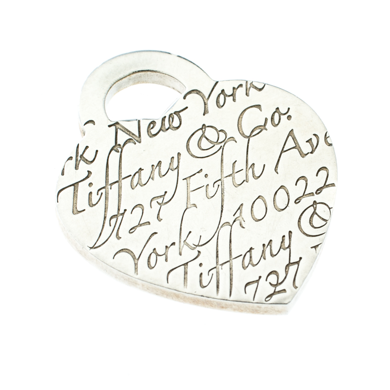 

Tiffany & Co. Tiffany Notes Fifth Avenue New York Engraved Heart Silver Pendant Charm