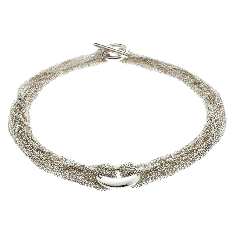 Pre Owned Tiffany & Co. Circular Silver Multi Chain Mesh Toggle Necklace