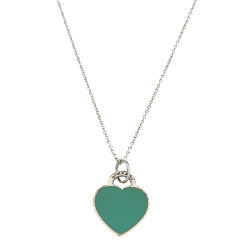 Pre Owned Tiffany & Co. Return To Tiffany Enamel Heart Tag Silver Necklace