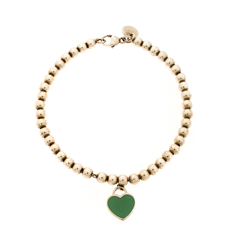 Pre Owned Tiffany & Co. Return to Tiffany Heart Tag Enamel Silver Beads Bracelet