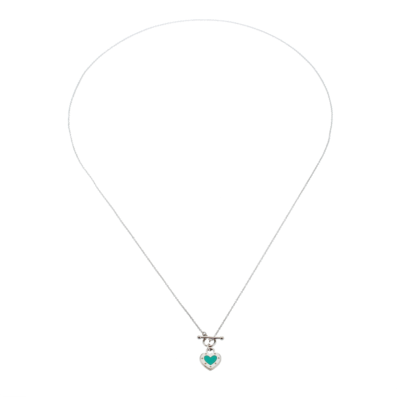 

Tiffany Return To Tiffany Love Heart Blue Enamel Silver Toggle Necklace
