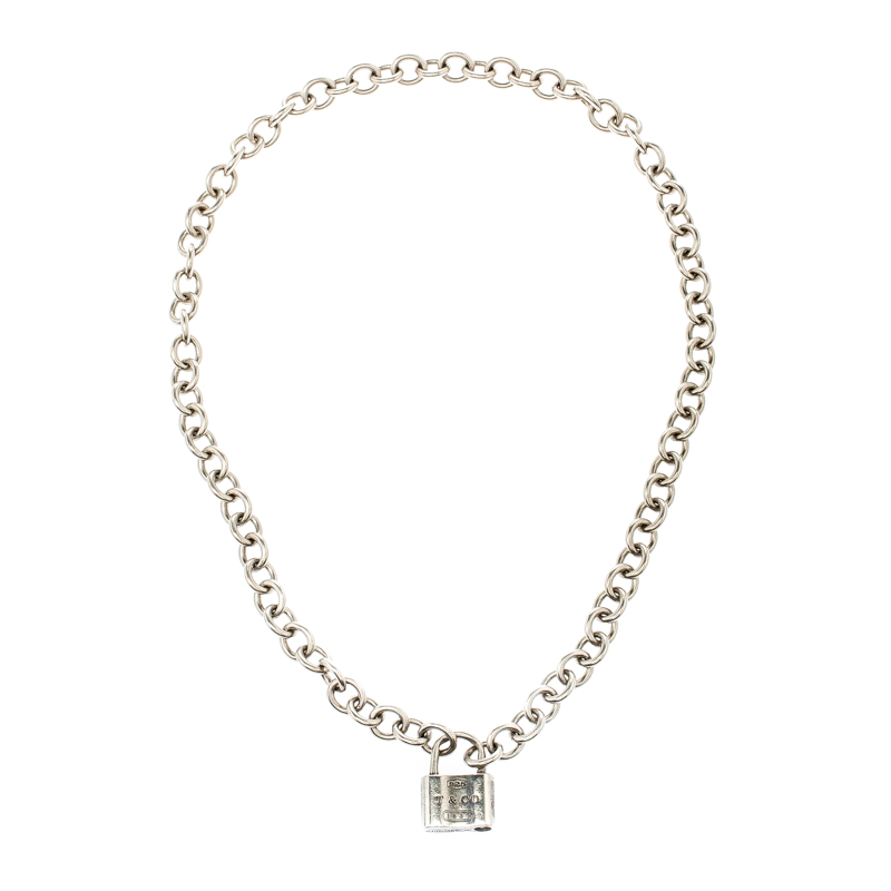 

Tiffany & Co. 1837 Lock Silver Chain Link Pendant Necklace