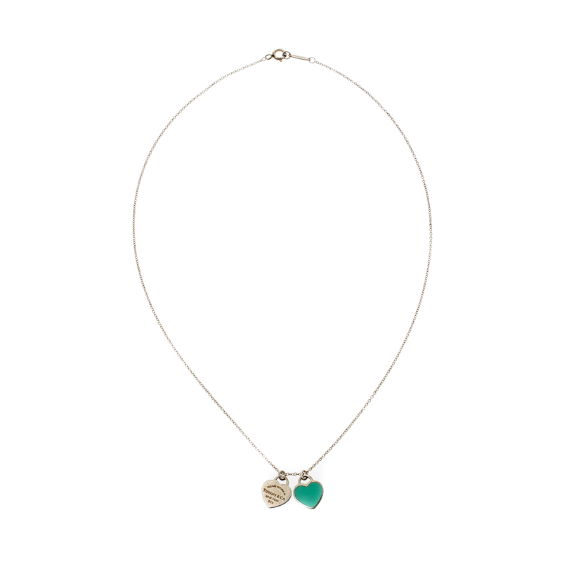 

Tiffany & Co. Return to Tiffany Mini Double Heart Tag Silver Pendant Necklace