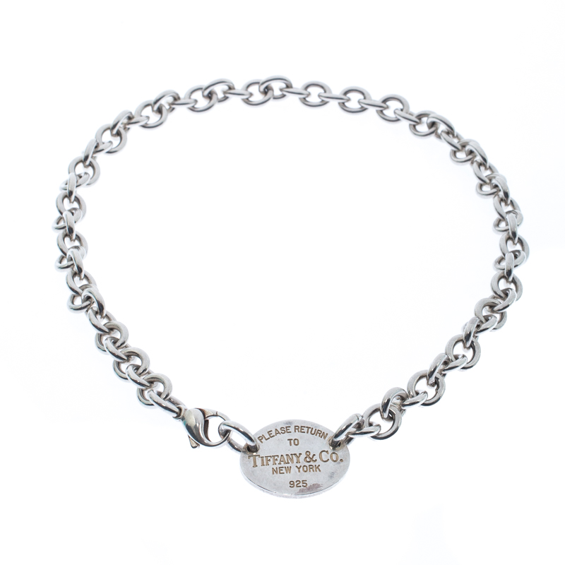 

Tiffany & Co. Return to Tiffany Oval Tag Silver Choker Necklace