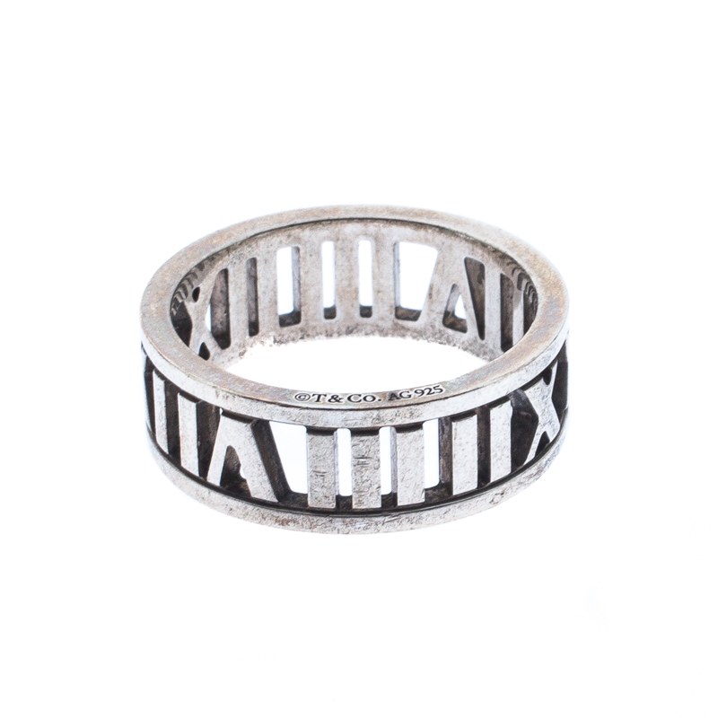 

Tiffany & Co. Atlas Openwork Roman Numeral Silver Band Ring Size