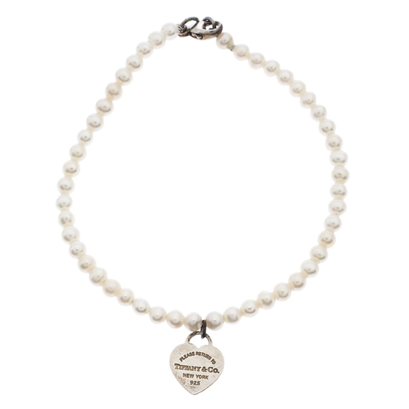  Tiffany & Co. Pearl Return To Tiffany Silver Heart Tag Bracelet