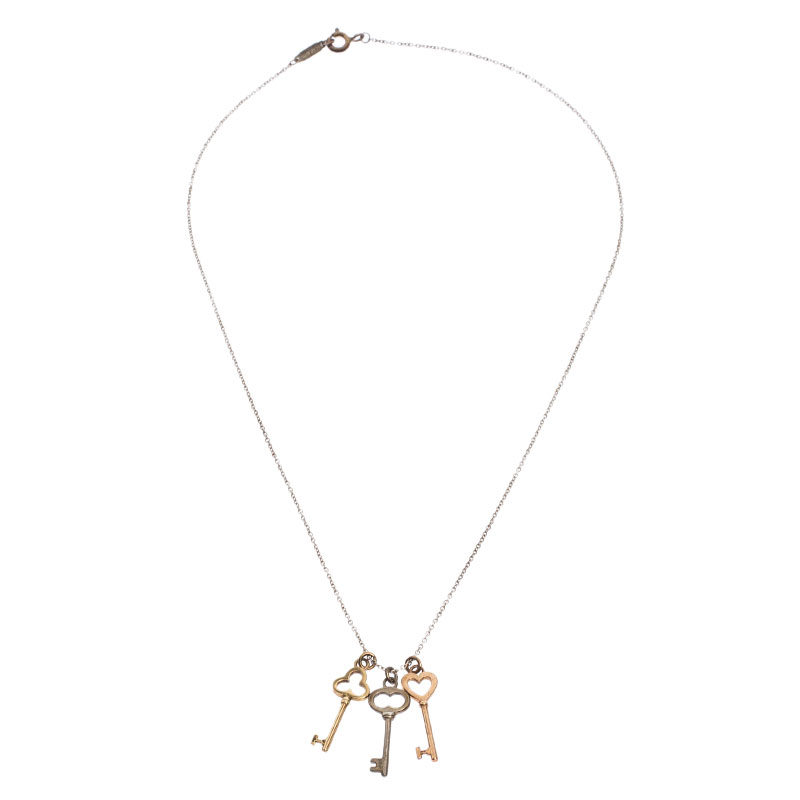 

Tiffany & Co. Three Key 18k Gold Silver Pendant Necklace