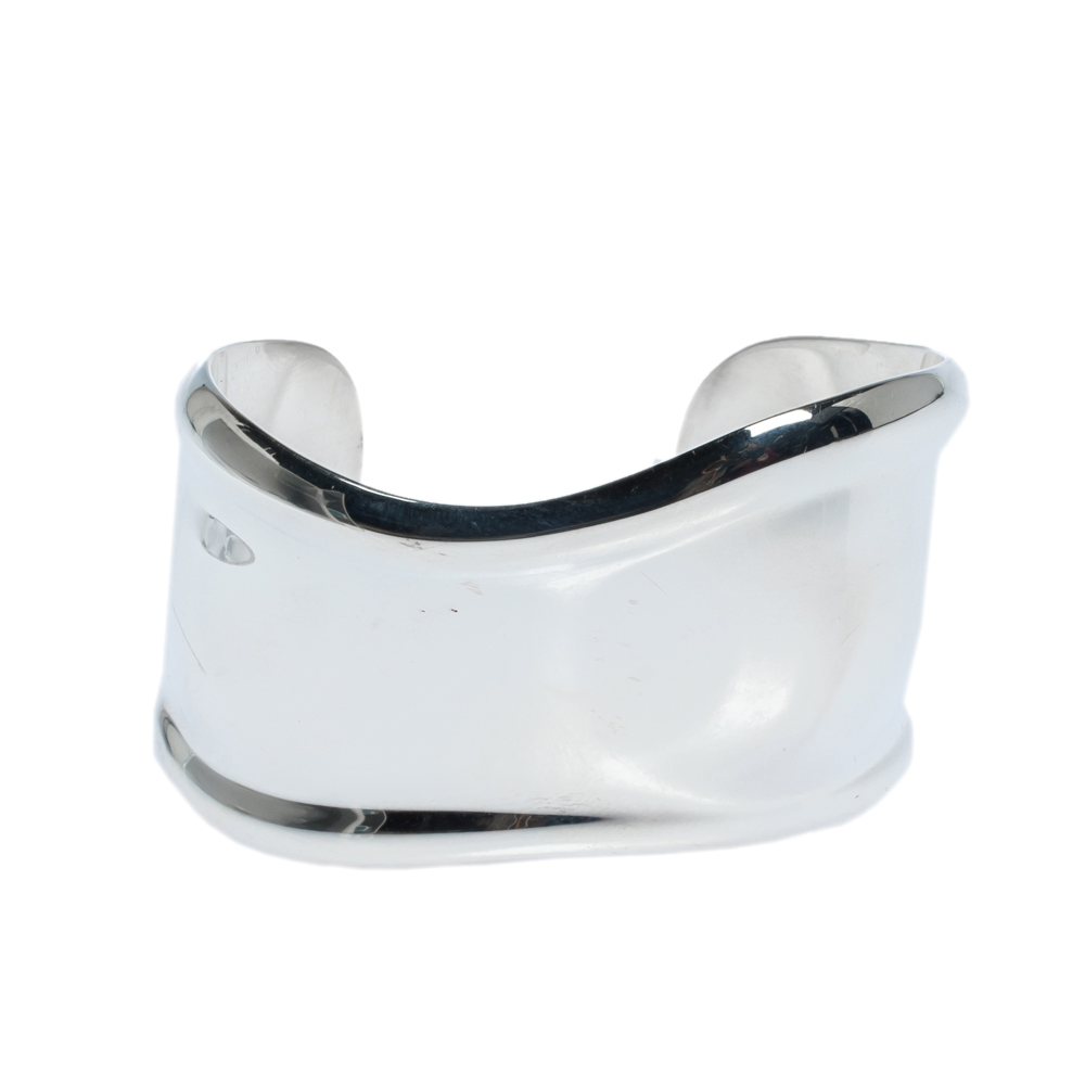 Pre Owned Tiffany & Co. Elsa Peretti Small Bone Silver Wide Cuff Bracelet