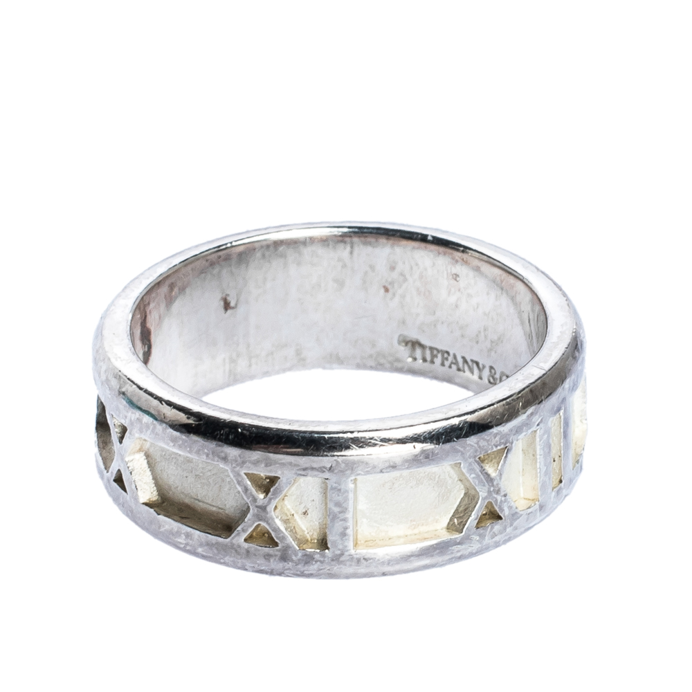 

Tiffany & Co. Atlas Roman Numeral Motif Silver Band Ring 51