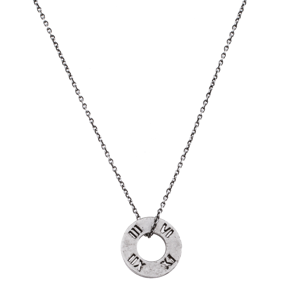 Tiffany & Co. Atlas Roman Numeral Motif Silver Pendant Necklace