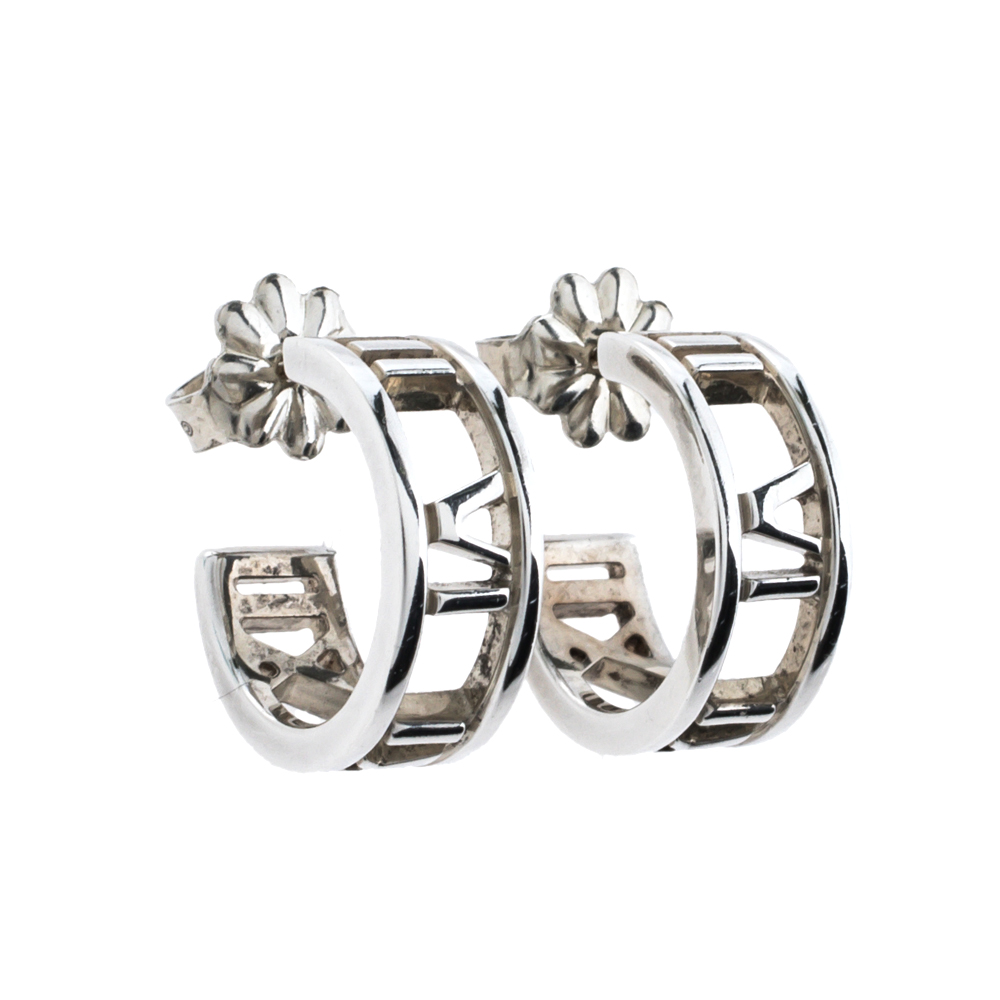 

Tiffany & Co. Atlas Roman Numeric Silver Hoop Earrings