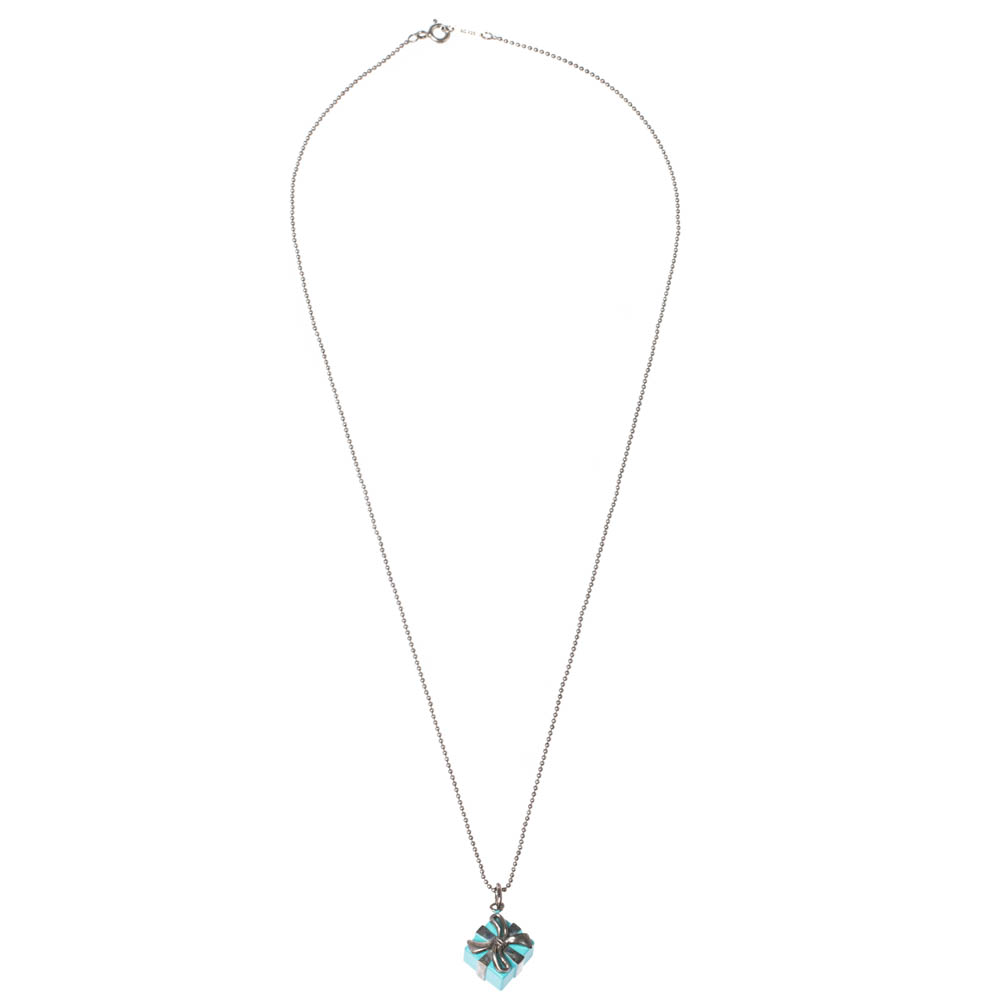 

Tiffany & Co. Sterling Silver Blue Box Charm Pendant Necklace