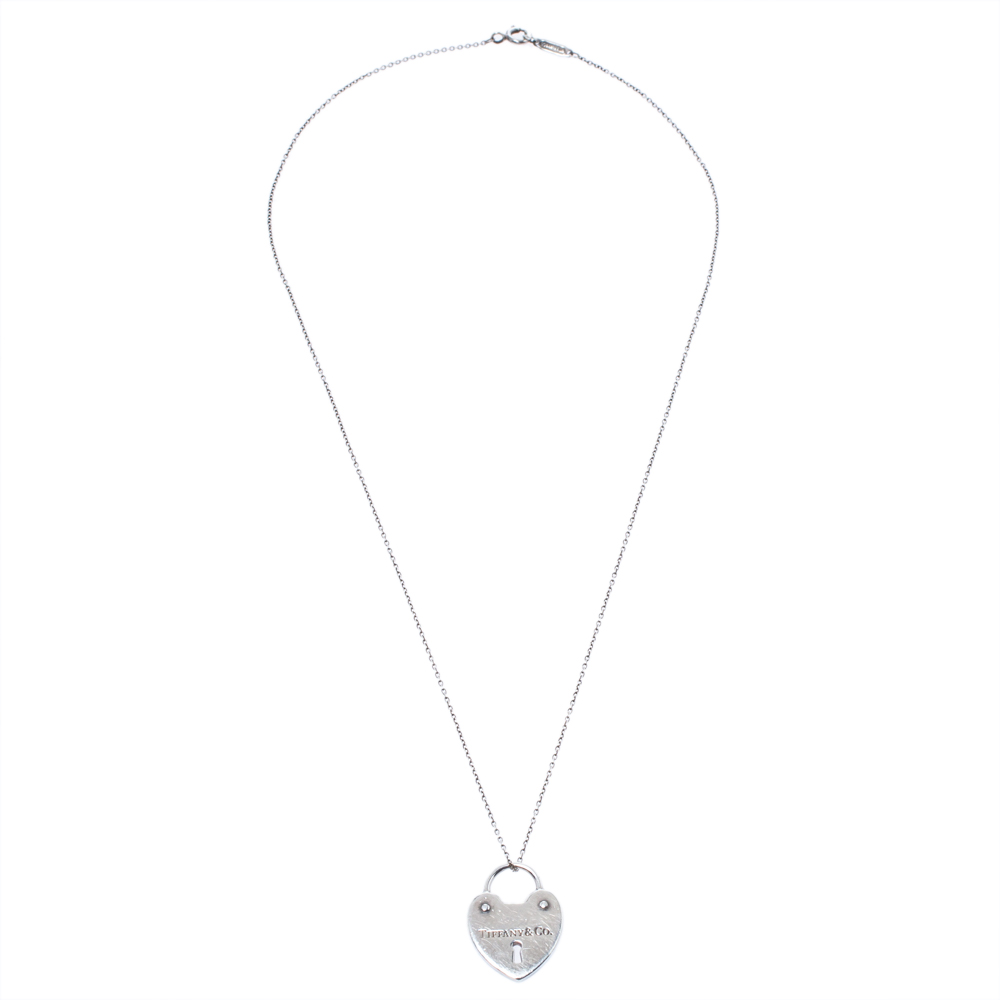 

Tiffany & Co. Heart Lock Charm Silver Pendant Necklace