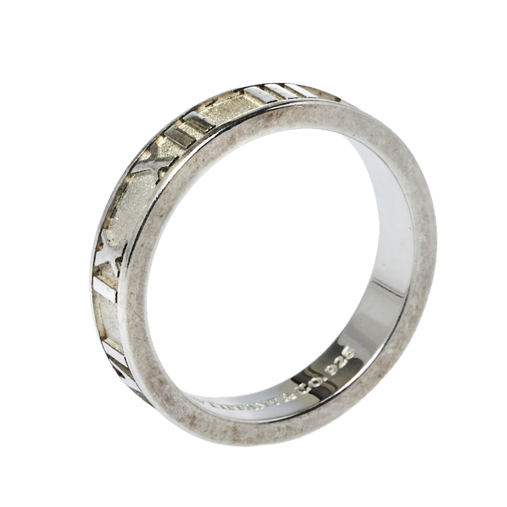 Tiffany & Co. Atlas Sterling Silver Narrow Band Ring Size EU 51