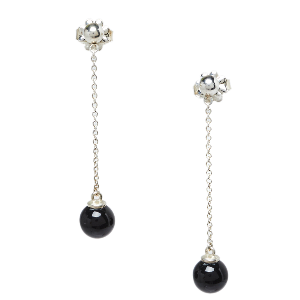 

Tiffany & Co. Sterling Silver Black Onyx Drop Earrings