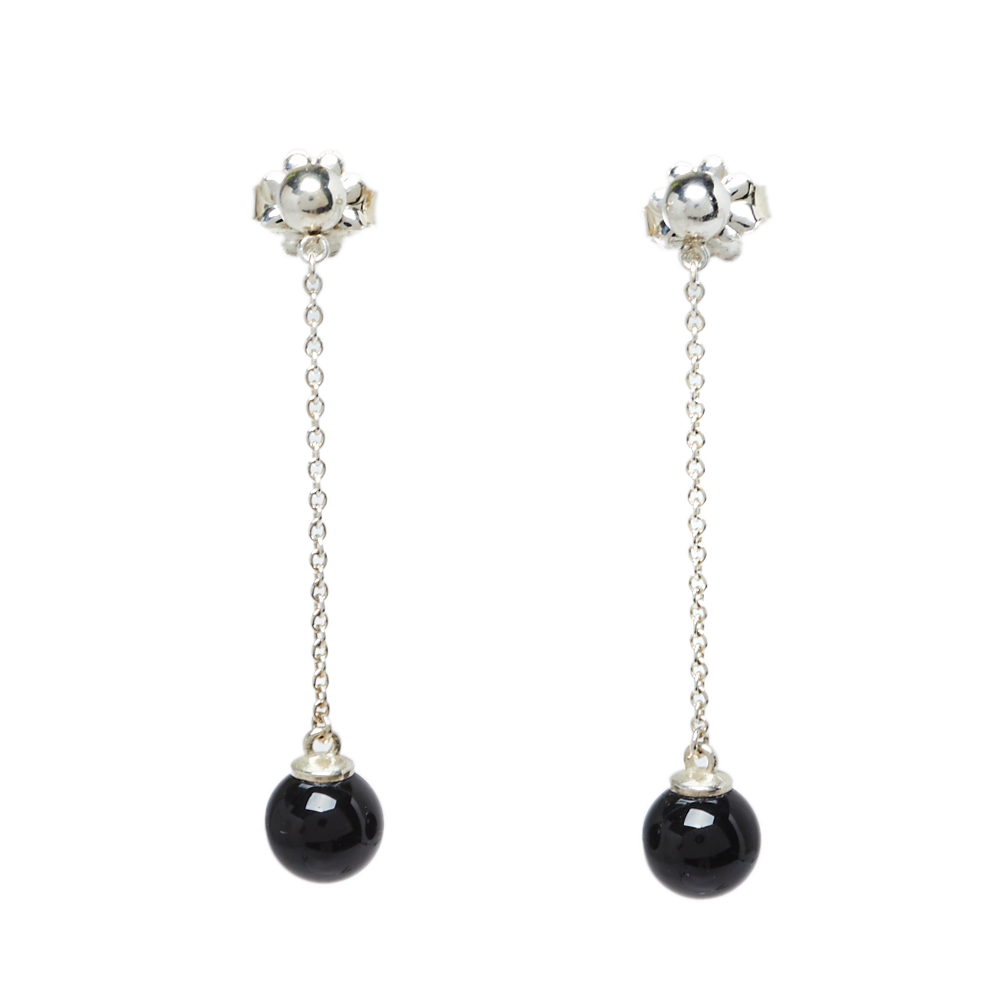 Pre-owned Tiffany & Co Sterling Silver Black Onyx Drop Earrings