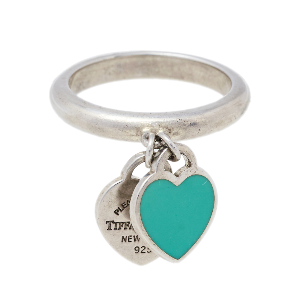 

Tiffany & Co. Return To Tiffany Sterling Silver Double Heart Charm Ring Size EU 52