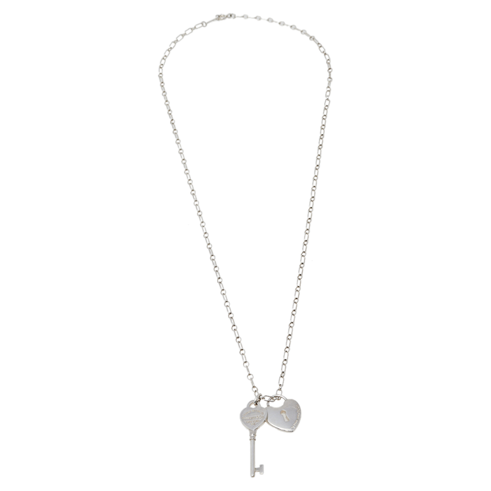 

Tiffany & Co. Sterling Silver Heart Lock & Key Charm Pendant Necklace