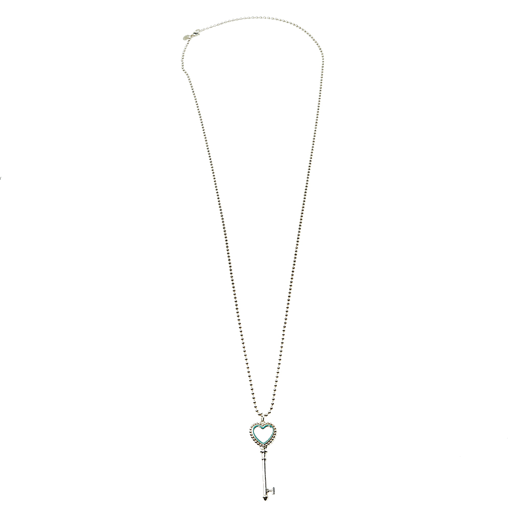 

Tiffany & Co. Tiffany Keys Enamel Silver Beaded Heart Key Pendant Necklace