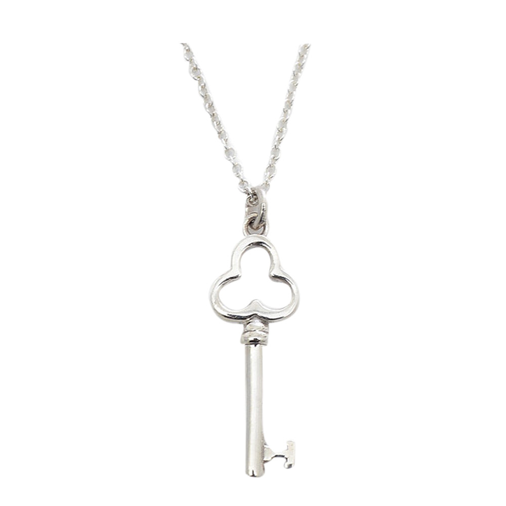 Pre-owned Tiffany & Co Trefoil Key Silver Pendant Necklace
