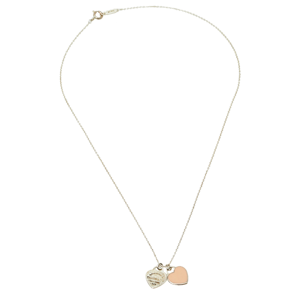 

Tiffany & Co. Return to Tiffany Mini Double Heart Tag Silver Pendant Necklace