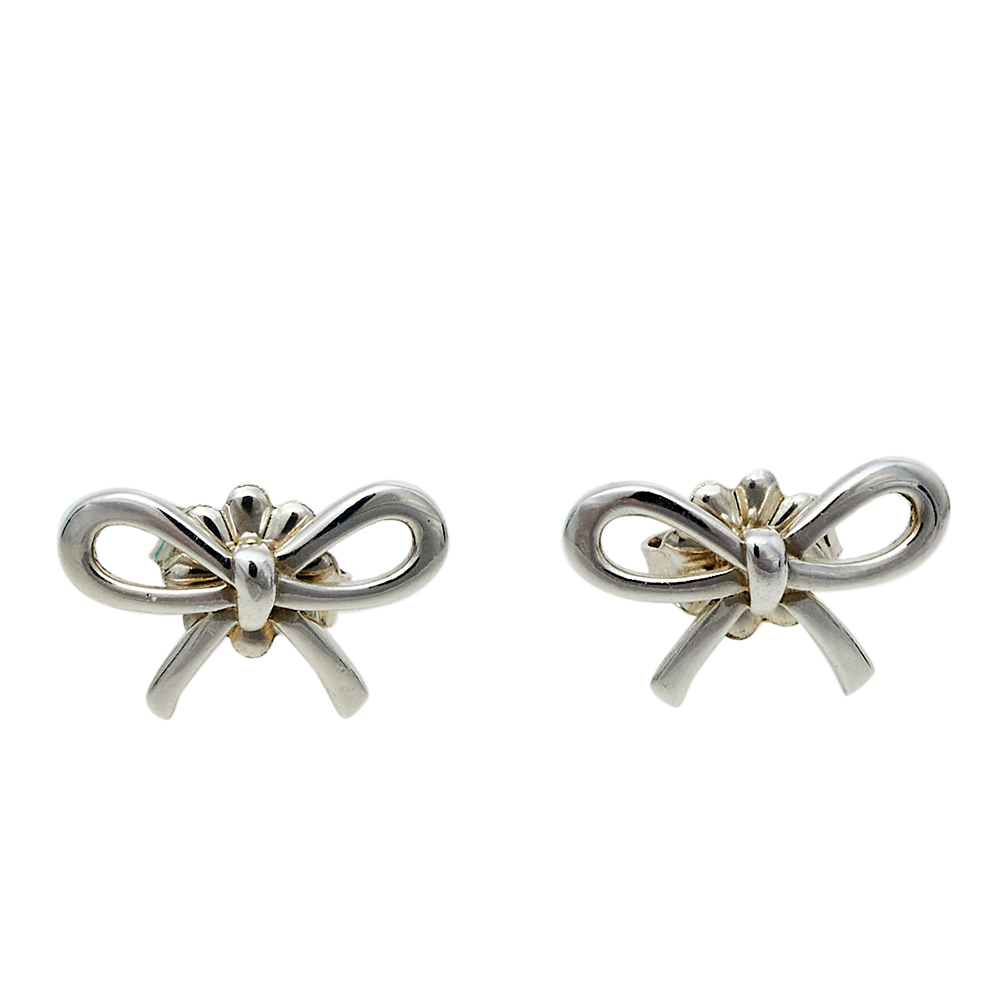 Pre-owned Tiffany & Co Sterling Silver Bow Stud Earrings