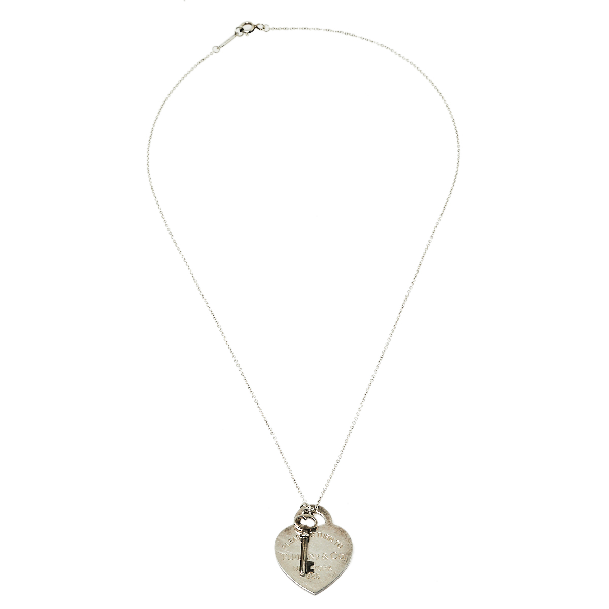 

Tiffany & Co. Sterling Silver Heart Tag with Key Pendant Necklace
