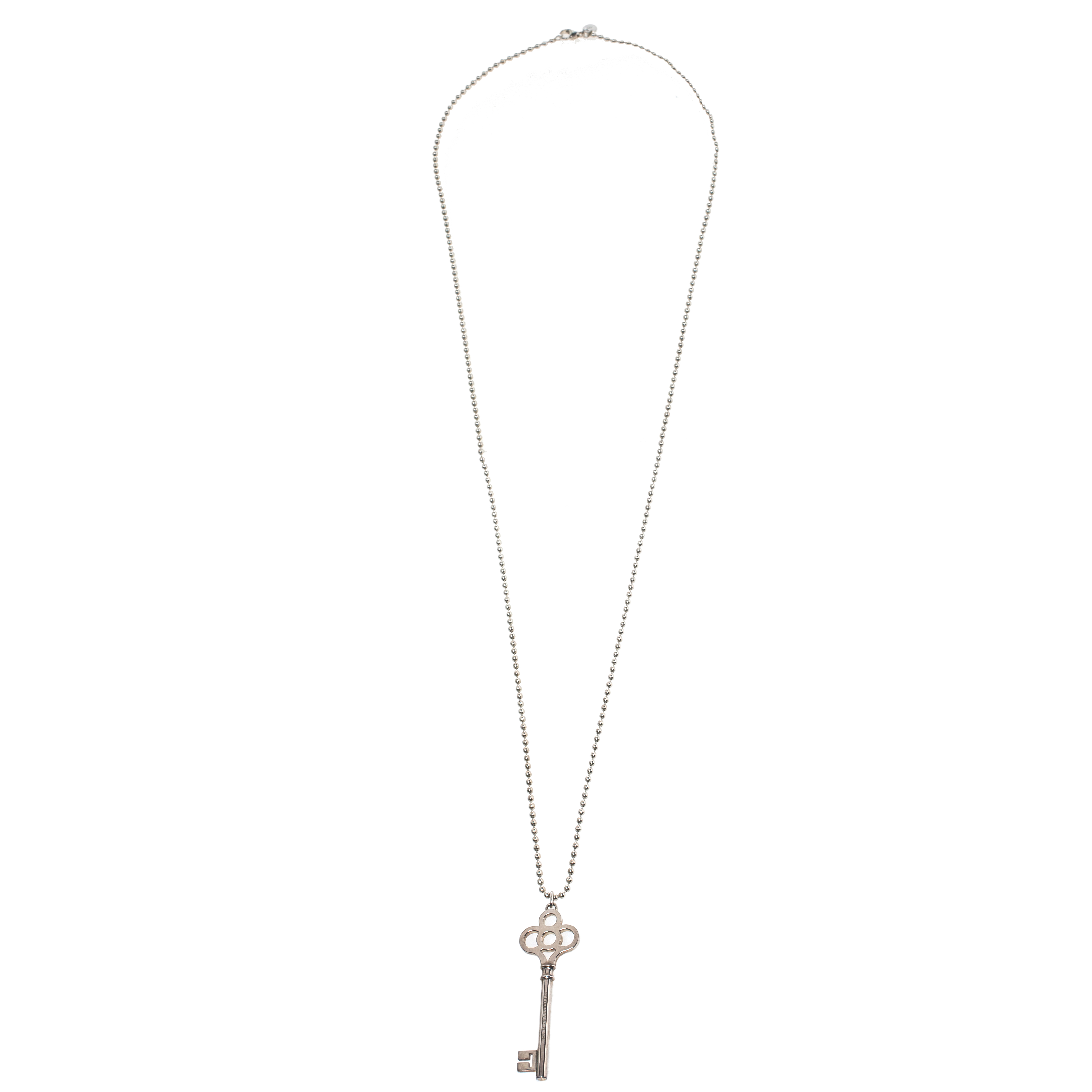 

Tiffany & Co. Sterling Silver Crown Key Pendant Bead Chain Necklace