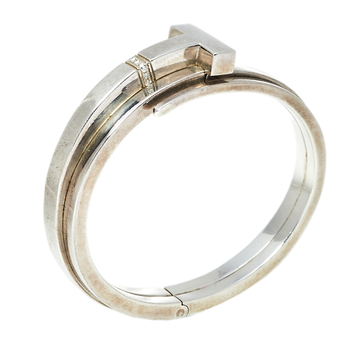 

Tiffany & Co. Sterling Silver Diamonds T Square Wrap Bracelet