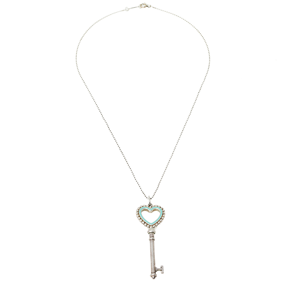 

Tiffany & Co. Enamel Beaded Heart Key Silver Pendant Necklace