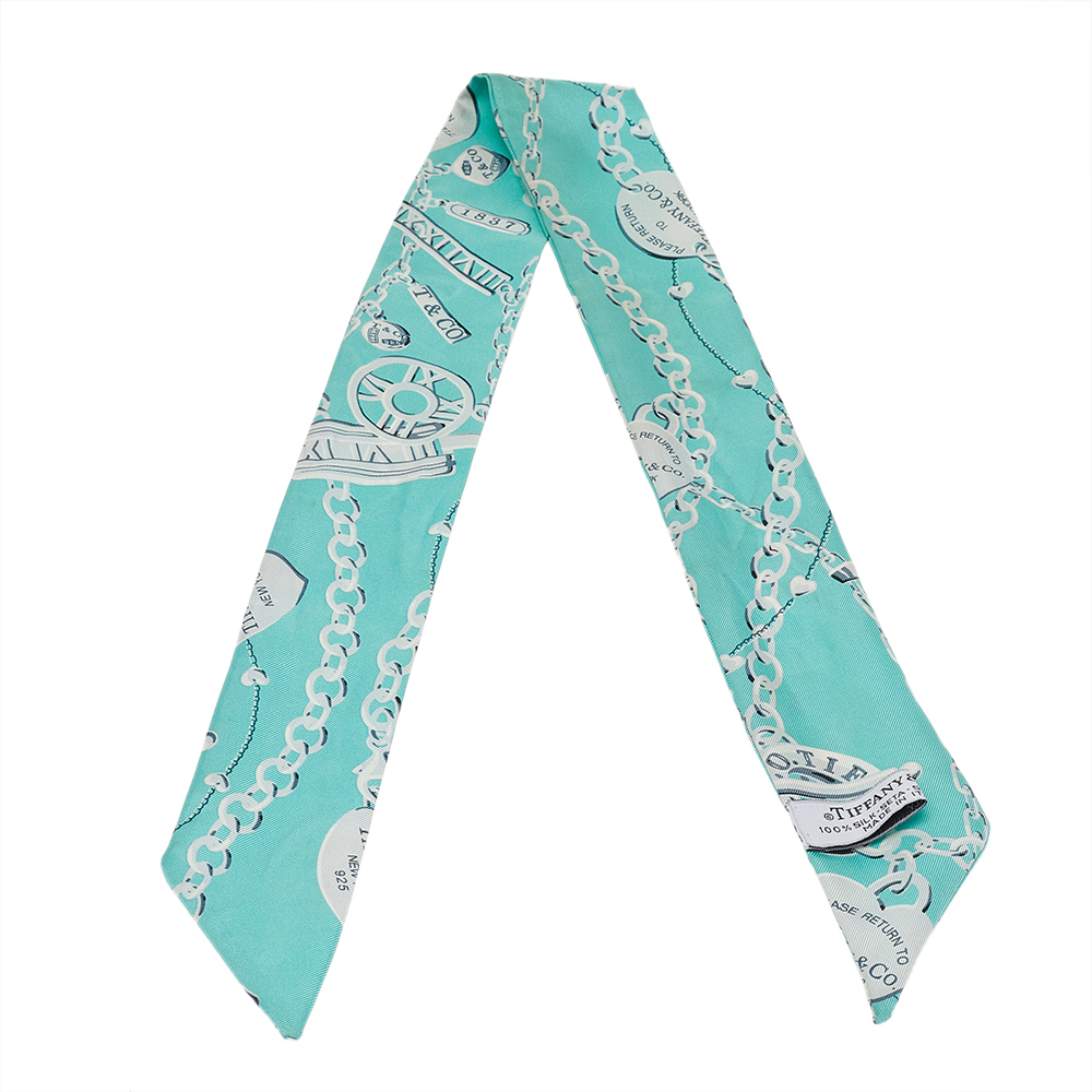 Pre Owned Tiffany & Co. Blue Return To Tiffany Print Silk Bandeau Scarf