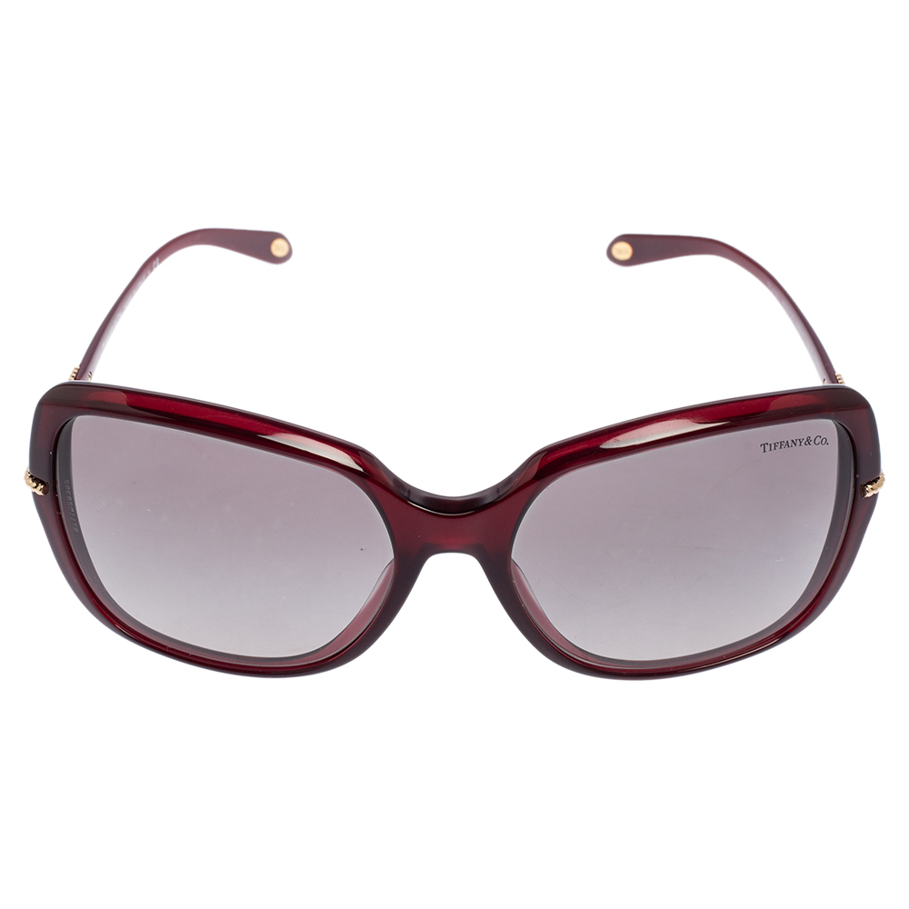 

Tiffany & Co. Burgundy Acetate TF4101 Key Heart Logo Oversized Sunglasses
