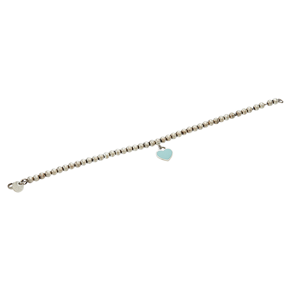 

Tiffany Return to Tiffany Blue Enamel Heart Tag Silver Beads Bracelet