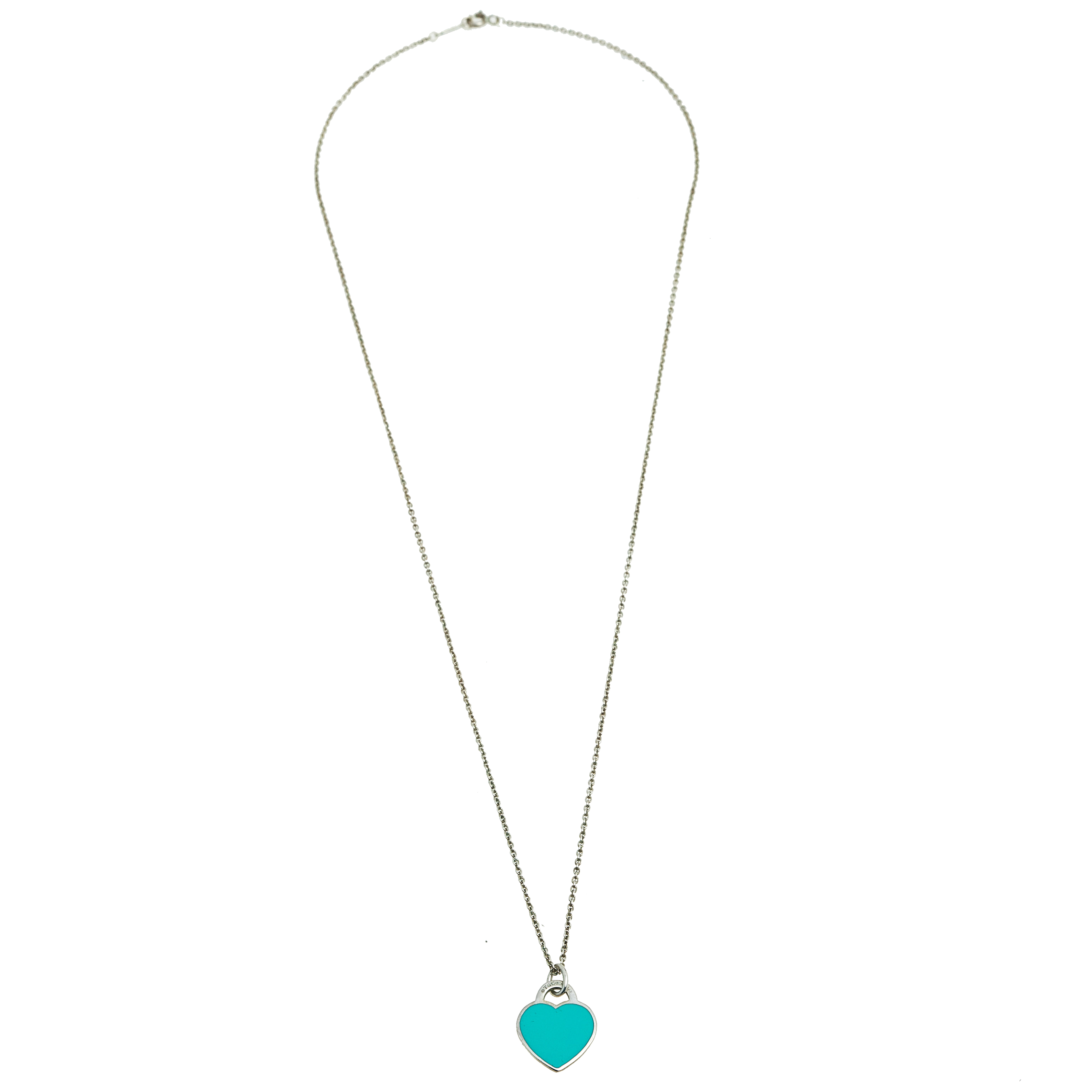 

Tiffany & Co. Return To Tiffany Blue Enamel Silver Pendant Necklace.