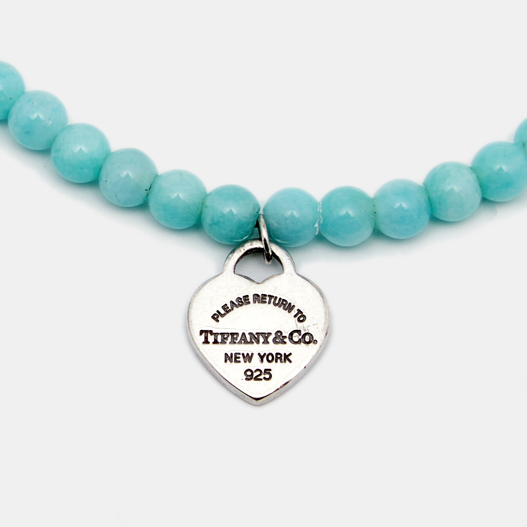 

Tiffany & Co. Return To Tiffany Mini Heart Tag Silver Amazonite Bead Bracelet, Blue