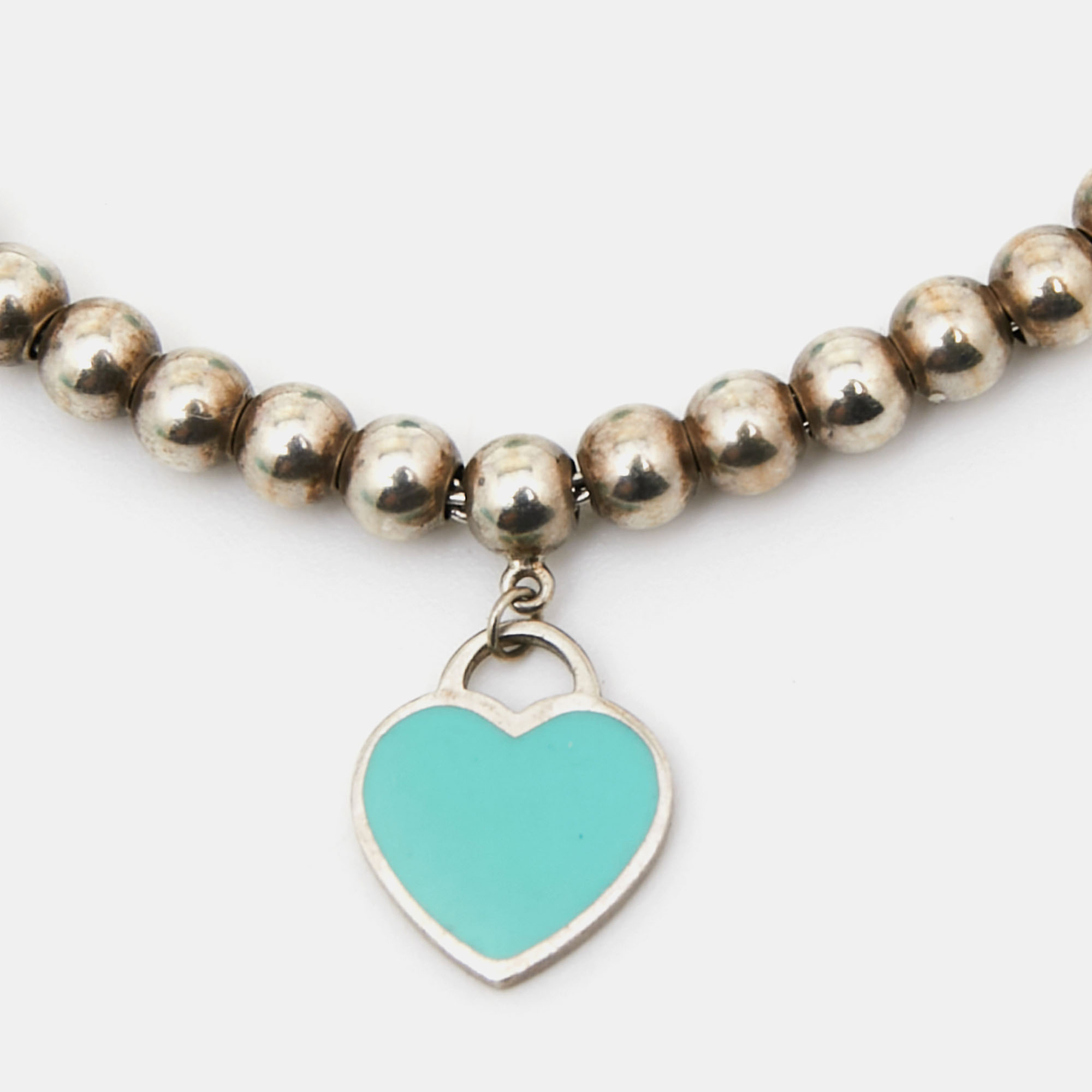 

Tiffany & Co. Return to Tiffany Enamel Heart Tag Sterling Silver Beaded Bracelet