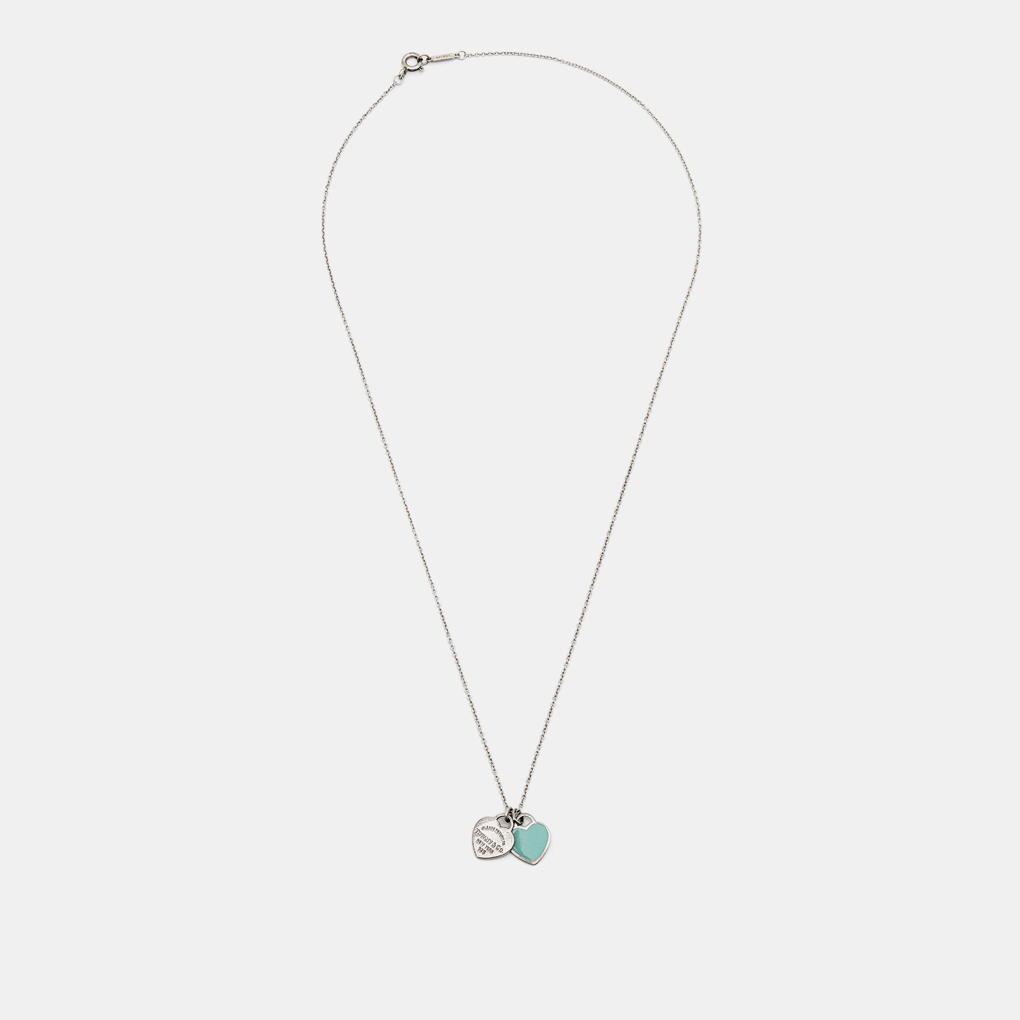 

Tiffany & Co. Return to Tiffany Blue Enamel Sterling Silver Heart Tag Pendant Necklace