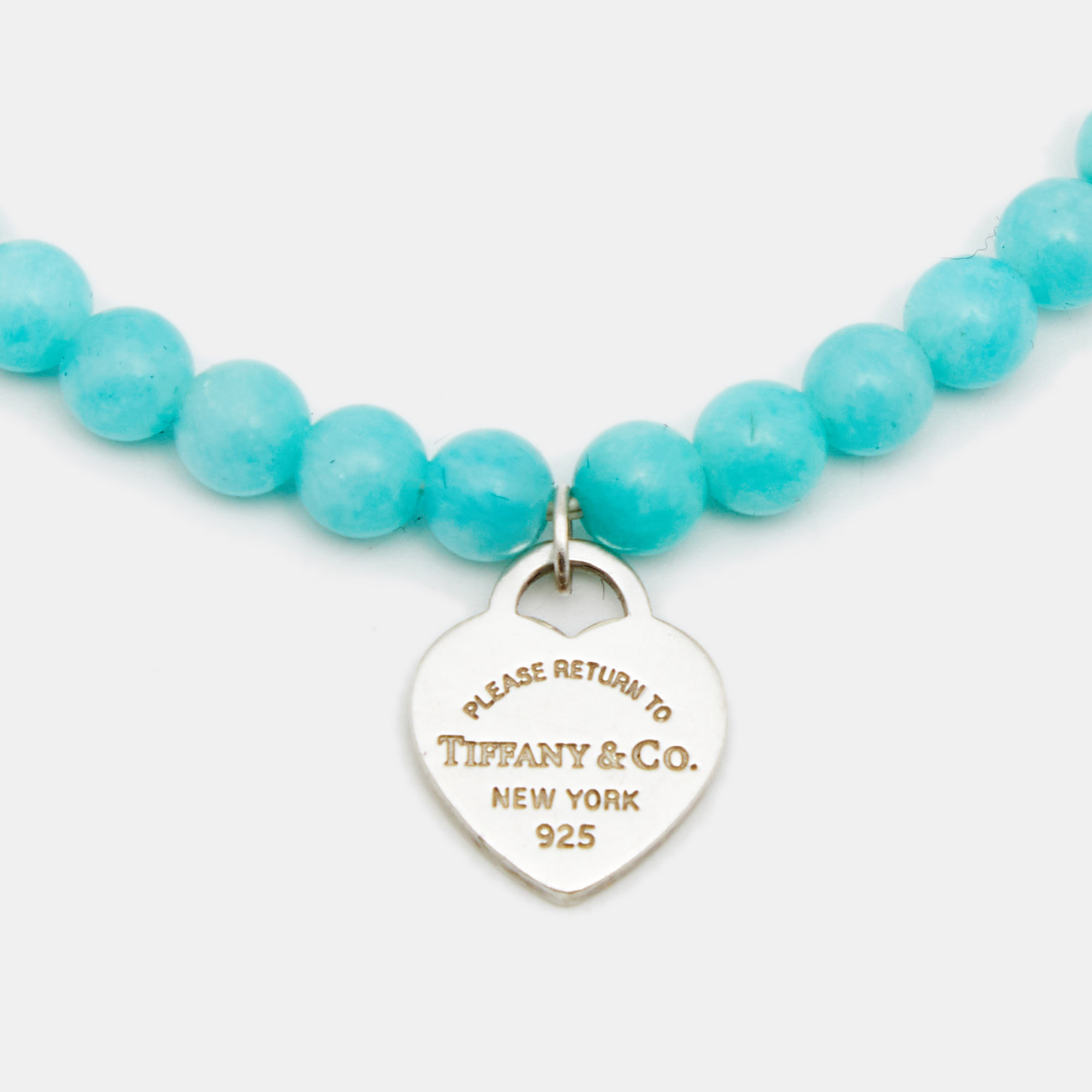 

Tiffany & Co. Return To Tiffany Mini Heart Tag Silver Amazonite Bead Bracelet, Blue