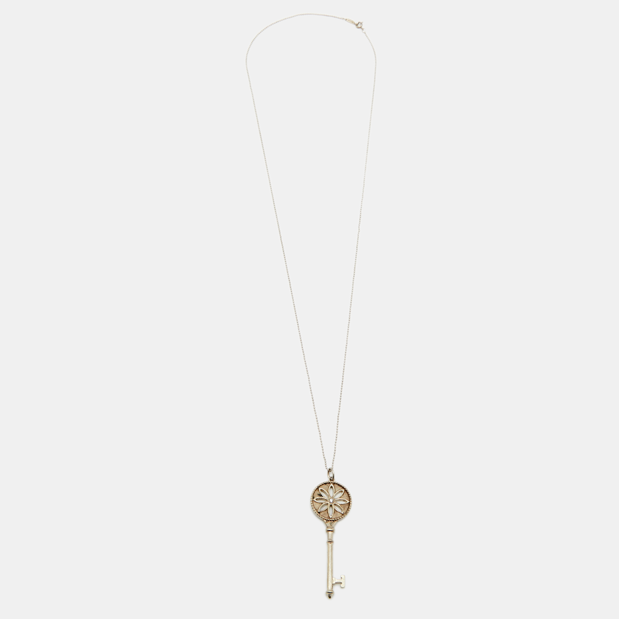 

Tiffany & Co. Daisy Key Diamond & Silver Pendant Chain Necklace