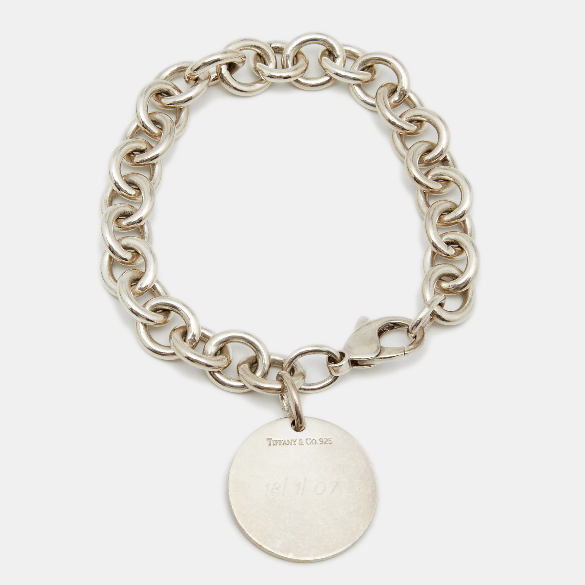 

Tiffany & Co. Round Tag Silver Chain Link Charm Bracelet