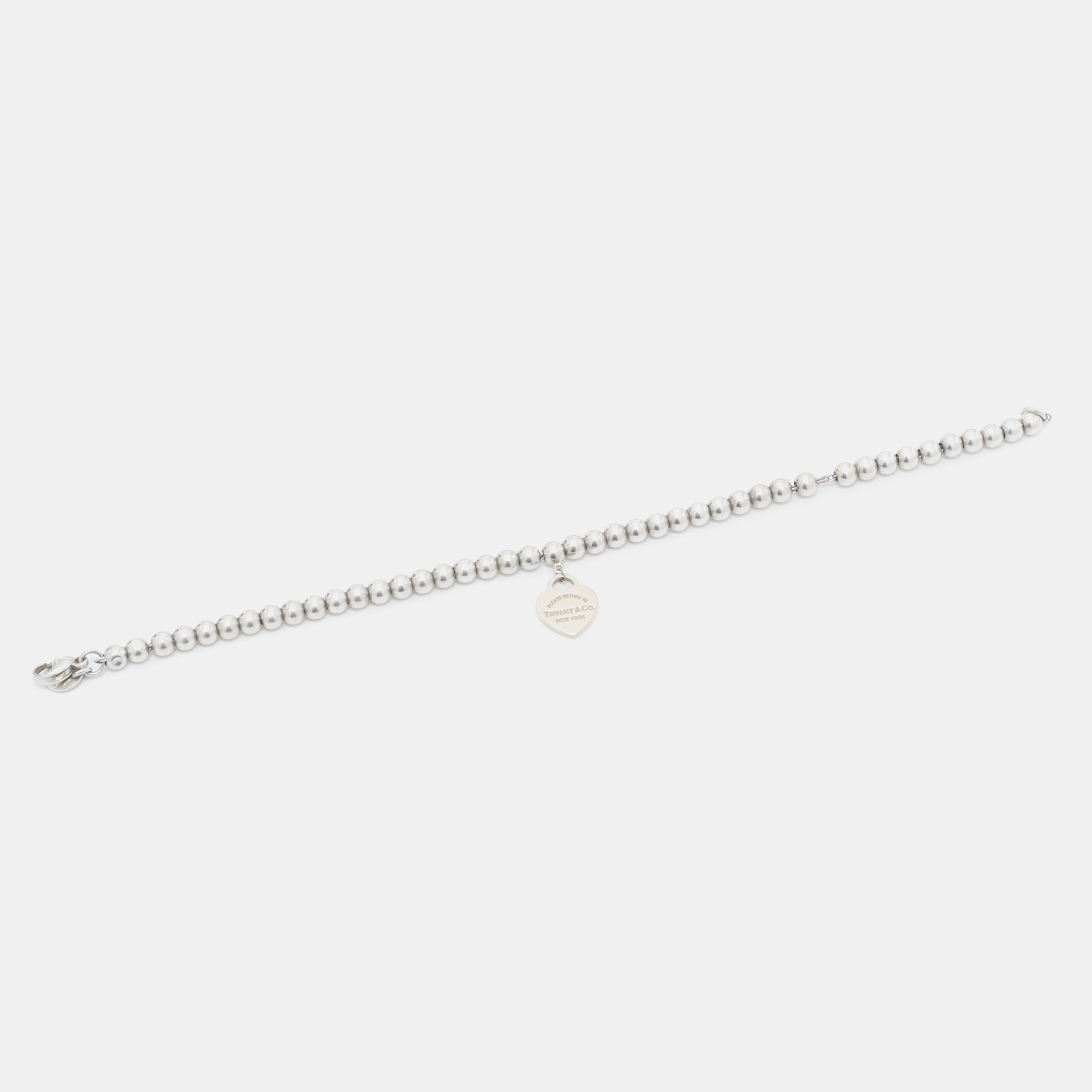 

Tiffany & Co. Sterling Silver Rubedo Heart Charm Bead Bracelet