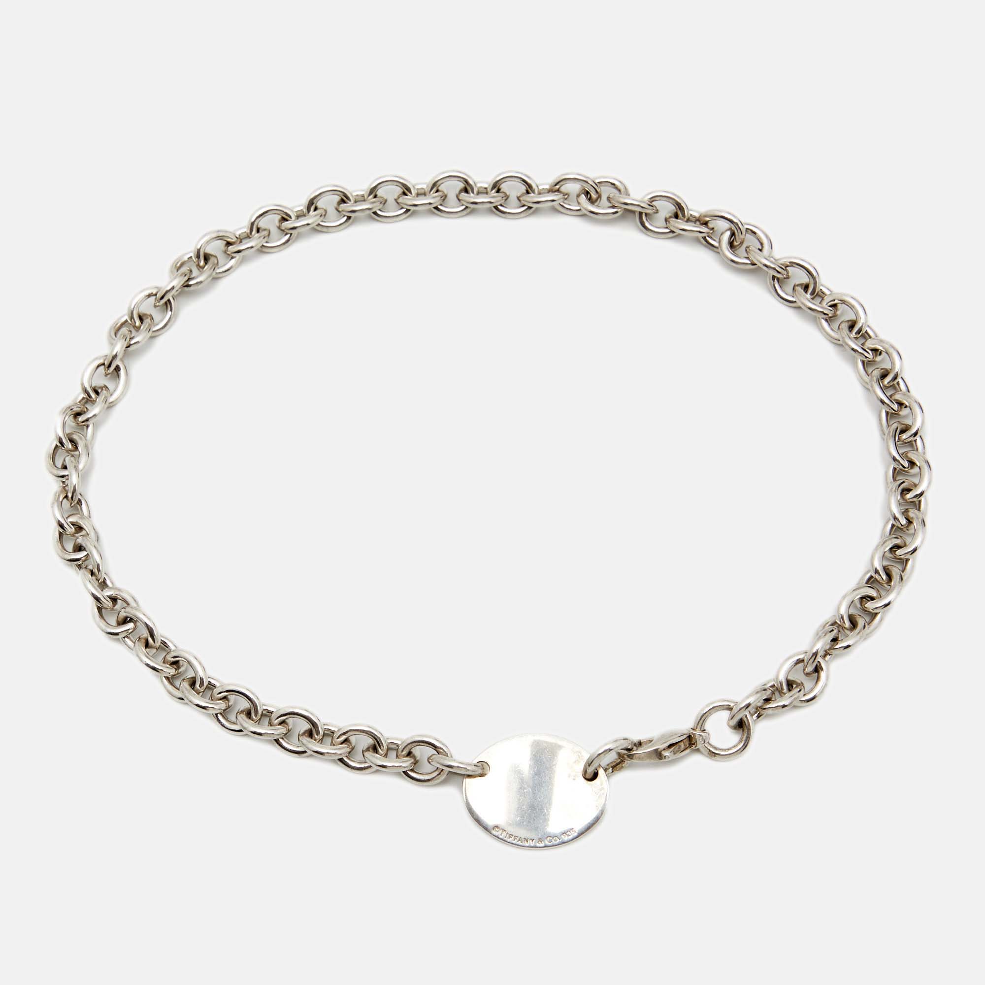 

Tiffany & Co. Return to Tiffany Oval Tag Silver Choker Necklace