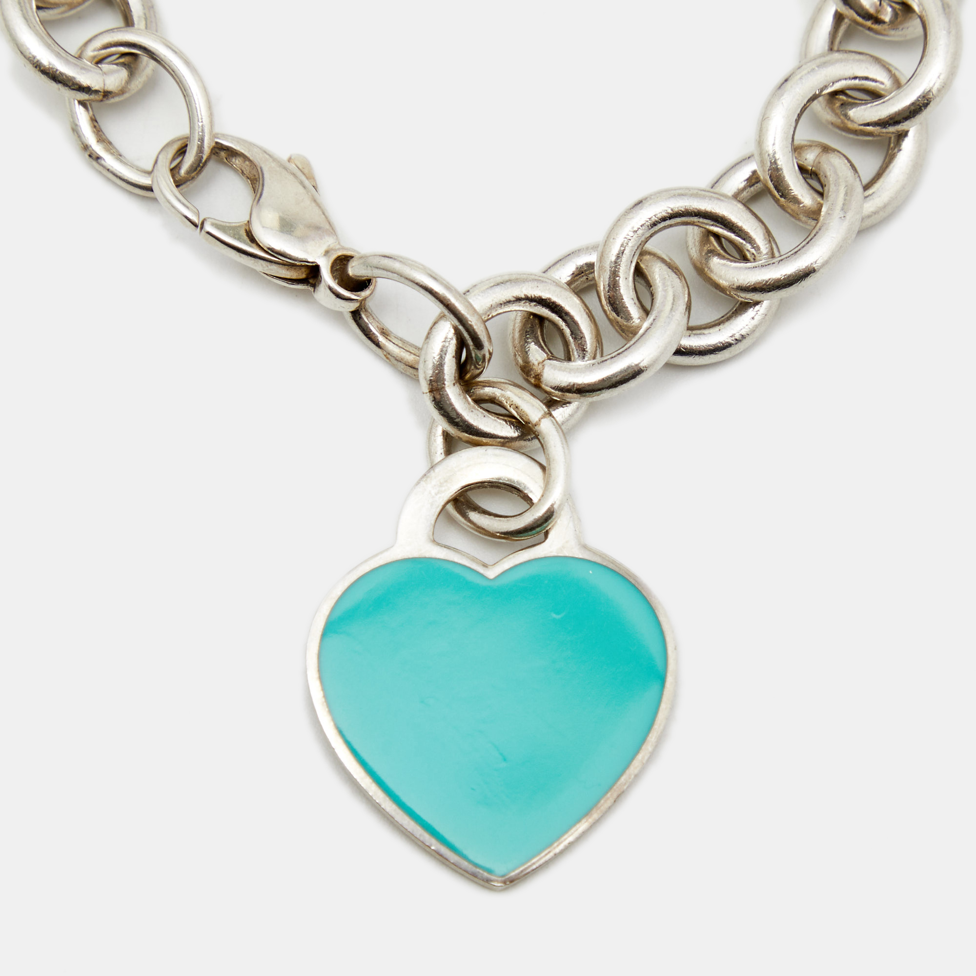 

Tiffany & Co. Return To Tiffany Blue Enamel Heart Tag Sterling Silver Bracelet