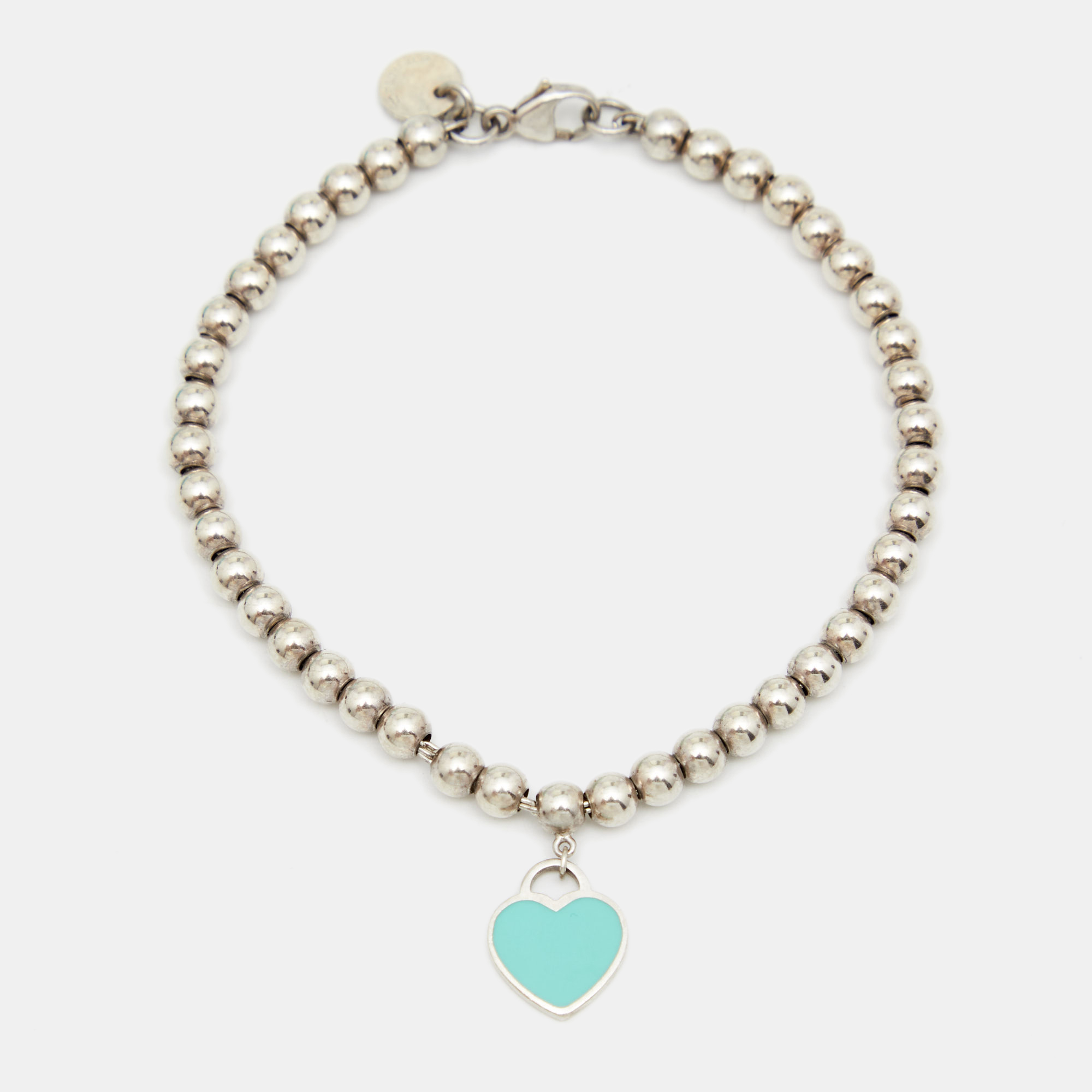Pre Owned Tiffany & Co. Return To Tiffany Mini Heart Enamel Sterling Silver Bead Bracelet