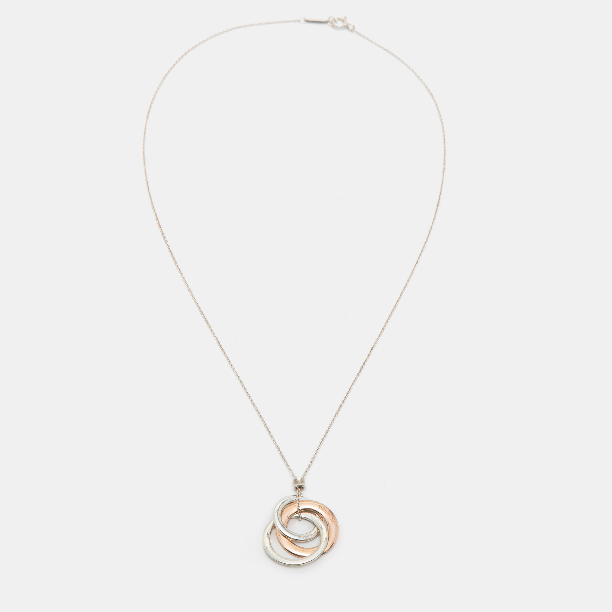 

Tiffany & Co. Sterling Silver Rubedo Interlocking Circles Pendant Necklace