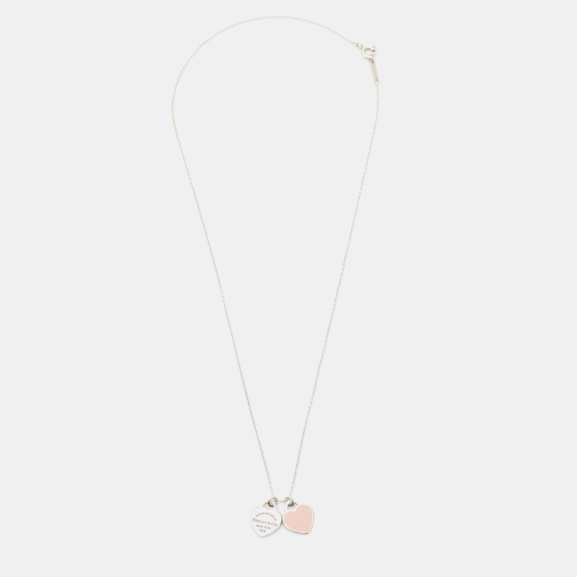 

Tiffany & Co. Return to Tiffany Pink Enamel Sterling Silver Heart Tag Pendant Necklace